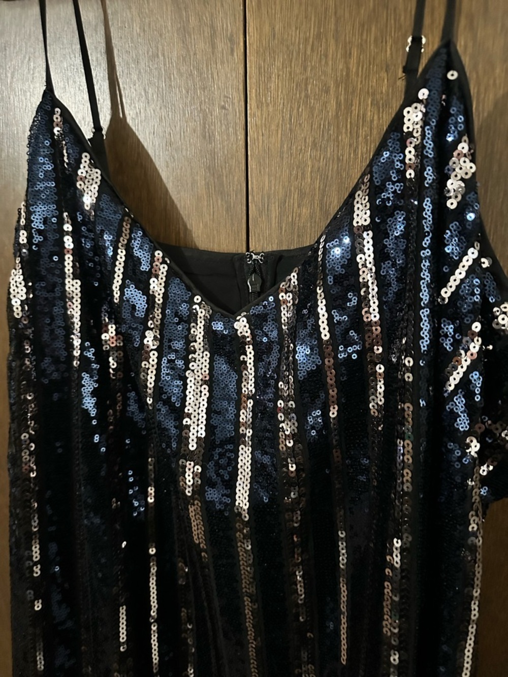 Anthropologie Maeve Navy Silver Black Sequin Striped Lined Mini Dress 2X Plus - Picture 8 of 16